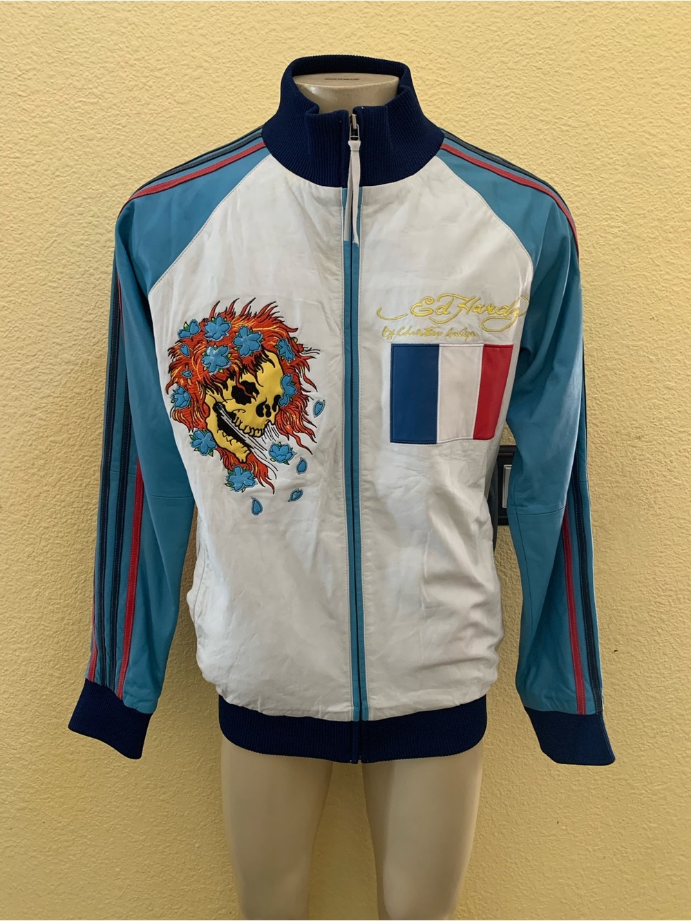 Ed Hardy by Christian Audigier Men’s Size Large? Embroidered Faux Leather Jacket
